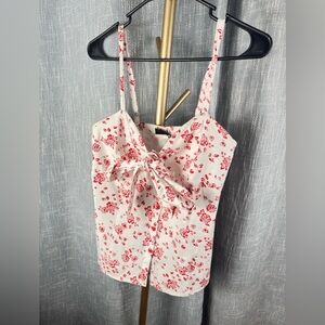 Torrid Red & White Floral Button Up Tie Front Tank Size Large